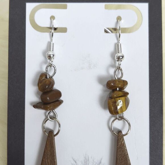 Brand New Ritzwood Dangle Earrings Wooden Beaded 3" - Picture 2 of 6